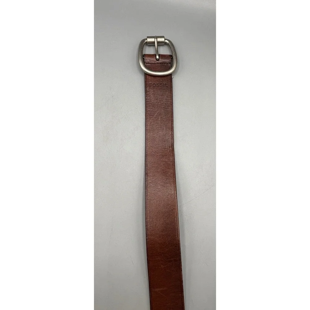 Fossil Leather Belt Mens Size L 36-40 Brown Silver Buckle‎